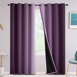 Yakamok Purple 100% Blackout Curtains for Bedroom，Ombre Room Darkening Curtains for Living Room Grommet Window Curtains 84 inches Long,Thermal Insulated Gradient Curtains & Drapes,2 Panels,52x84 inch