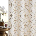 SXZJTEX Gold Linen Window Curtain Panels Metallic Geo Moroccan Tile Foil Print Semi Sheer Draperies for Bedroom Living Room, Light Filtering Window Treatments, Grommet Top Panels Set of 2, 55" Wx95 L