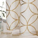 SXZJTEX Gold Linen Window Curtain Panels Metallic Geo Moroccan Tile Foil Print Semi Sheer Draperies for Bedroom Living Room, Light Filtering Window Treatments, Grommet Top Panels Set of 2, 55" Wx95 L