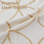 SXZJTEX Gold Linen Window Curtain Panels Metallic Geo Moroccan Tile Foil Print Semi Sheer Draperies for Bedroom Living Room, Light Filtering Window Treatments, Grommet Top Panels Set of 2, 55" Wx95 L
