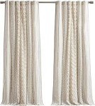 INK+IVY Imani 100% Cotton SINGLE PANEL Curtain Tufted Chenille Stripe Geometric Print Mid-Century Look Rod Pocket Top Drape for Living Room, Privacy Window Treatment for Bedroom, 50" x 84", Ivory