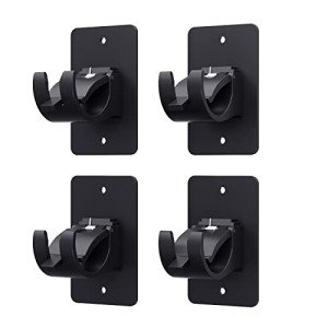 Wabboreq 4 Pieces Self Adhesive Curtain Rod Bracket, Universal Plastic Curtain Rod Holders, No Drill Curtain Rod Brackets Curtain Rod Hooks for Bathroom, Bedroom, Livingroom, Kitchen (Black)