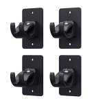 Wabboreq 4 Pieces Self Adhesive Curtain Rod Bracket, Universal Plastic Curtain Rod Holders, No Drill Curtain Rod Brackets Curtain Rod Hooks for Bathroom, Bedroom, Livingroom, Kitchen (Black)