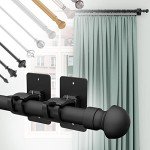 Wabboreq 4 Pieces Self Adhesive Curtain Rod Bracket, Universal Plastic Curtain Rod Holders, No Drill Curtain Rod Brackets Curtain Rod Hooks for Bathroom, Bedroom, Livingroom, Kitchen (Black)