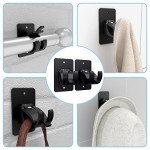 Wabboreq 4 Pieces Self Adhesive Curtain Rod Bracket, Universal Plastic Curtain Rod Holders, No Drill Curtain Rod Brackets Curtain Rod Hooks for Bathroom, Bedroom, Livingroom, Kitchen (Black)
