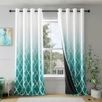 Metro Parlor Ombre Full Blackout Curtains 84 Inches Long 2 Panels for Living Room Bedroom Teal White Moroccan Geo Patterned Room Darkening Thermal Insulated Grommet Top Window Treatment Drapes,52x84