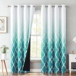 Metro Parlor Ombre Full Blackout Curtains 84 Inches Long 2 Panels for Living Room Bedroom Teal White Moroccan Geo Patterned Room Darkening Thermal Insulated Grommet Top Window Treatment Drapes,52x84