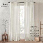 XTMYI 96 Inches Long Modern Farmhouse Linen Curtains for Living Room,Hang Pin Hooks Back Tab Sheer Pleated Curtains for Bedroom Dining Room,96 Length 2 Panel Set,Cream Colored(Ivory/Off White)