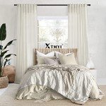 XTMYI 96 Inches Long Modern Farmhouse Linen Curtains for Living Room,Hang Pin Hooks Back Tab Sheer Pleated Curtains for Bedroom Dining Room,96 Length 2 Panel Set,Cream Colored(Ivory/Off White)