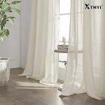 XTMYI 96 Inches Long Modern Farmhouse Linen Curtains for Living Room,Hang Pin Hooks Back Tab Sheer Pleated Curtains for Bedroom Dining Room,96 Length 2 Panel Set,Cream Colored(Ivory/Off White)