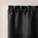 No. 918 Martine Microfiber Semi-Sheer Rod Pocket Kitchen Curtain Valance and Tiers Set, 54" x 45", Black