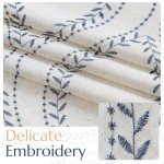 jinchan Linen Blend Curtains Beige Farmhouse Curtains 84 Inches Long Blue Embroidered Leaf Curtains for Living Room Ogee Geometry Drapes Light Filtering Grommet Country Curtain 2 Panels Blue on Flax