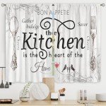 Riyidecor Kitchen Curtains Rustic Farmhouse 55x39 Inch Rod Pocket Country Short Small Barn Fork and Spoon Wooden Wood Plank Board Vintage Printed Cafe Window Curtains Drapes Treatment Fabric 2 Panels