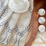 jinchan Linen Blend Curtains Beige Farmhouse Curtains 84 Inches Long Blue Embroidered Leaf Curtains for Living Room Ogee Geometry Drapes Light Filtering Grommet Country Curtain 2 Panels Blue on Flax