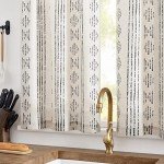 jinchan Boho Kitchen Curtains Linen Tier Curtains 36 Inches Bohemian Cafe Small Drapes Striped Mudcloth Farmhouse for Bathroom RV Camper Light Filtering Rod Pocket 2 Panels Black on Beige