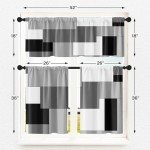 Tayney Black Grey Kitchen Window Curtains Valance and Tier Set 36 Inch, Dark Grey White Modern Rod Pocket Short Tier Curtain for Bathroom, Abstract Small Cafe Drapes for Kitchen Decor