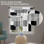 Tayney Black Grey Kitchen Window Curtains Valance and Tier Set 36 Inch, Dark Grey White Modern Rod Pocket Short Tier Curtain for Bathroom, Abstract Small Cafe Drapes for Kitchen Decor