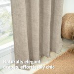 QUEMAS Oatmeal Linen Curtains for Bedroom 63 Inch Length 2 Panels, Burlap Curtains Light Filtering Thick Semi Sheer Non See Through Grommet Curtains for Farmhouse, 52 Inch Wide 2 Panel, Dark Oatmeal