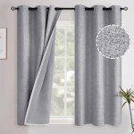 YoungsTex Grey Linen Blackout Curtains 40 Inch Length for Bedroom, Full Room Darkening Short Window Drapes for Kitchen Thermal Insulated Burlap Textured Blinds Rustic, 2 Panels, 42 X 40 Inch