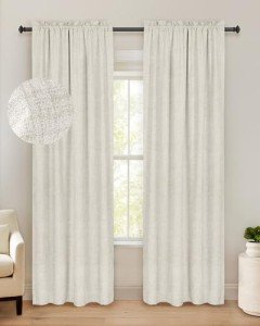 100% Blackout Shield Linen Blackout Curtains 84 Inches Long 2 Panels Set, Black Out Curtains for Bedroom, Thermal Insulated Rod Pocket Window Drapes Living Room, 50W X 84L, Beige