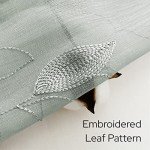 HOMEIDEAS Sage Green Sheer Kitchen Curtains 52 x 45 Inch Length 2 Panels Embroidered Leaf Pattern Short Curtains for Bedroom Half Small Window Rod Pocket Tiers