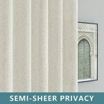 Farmhouse Curtains for Living Room,Window Linen Curtains 84 Inch Length 2 Panels Set,Tab Top Semi Sheer Light Filtering Country Boho Curtains for Bedroom Nursery,52x84 Inches Long,Neutral Cream