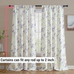 HLC.ME Jasmine Floral Patterned Window Rod Pocket Curtains for Bedroom - Light Blocking Darkening Window Panels, Set of 2 (Purple, 52 W x 84 L)