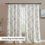 HLC.ME Jasmine Floral Patterned Window Rod Pocket Curtains for Bedroom - Light Blocking Darkening Window Panels, Set of 2 (Purple, 52 W x 84 L)