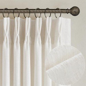 Natural Pinch Pleated Linen Curtains 84 Inch Length 2 Panels for Living Room Bedroom Textured Cream Ivory Birch Semi Sheer Boho Neutral Back Tab Pinch Pleat Hooks Rings Window Curtain 84 Inches Long