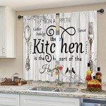 Riyidecor Kitchen Curtains Rustic Farmhouse 55x39 Inch Rod Pocket Country Short Small Barn Fork and Spoon Wooden Wood Plank Board Vintage Printed Cafe Window Curtains Drapes Treatment Fabric 2 Panels