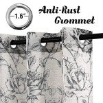 H.VERSAILTEX Linen Curtains Natural Linen Blended Curtain Panels for Living Room/Light Reducing Linen Sheer Curtains 63 inch Length 2 Panels Set Pencil Sketch Style Floral Panels, Black
