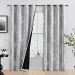 FMFUNCTEX 100% Blackout Curtains for Bedroom, Curtains 84 Inches Long Silver on Grey Tree Curtains for Living Room, Silver Foil Room Darkening Thermal Insulated Branch Curtain, 2 Panels Grommet Top