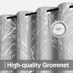 FMFUNCTEX 100% Blackout Curtains for Bedroom, Curtains 84 Inches Long Silver on Grey Tree Curtains for Living Room, Silver Foil Room Darkening Thermal Insulated Branch Curtain, 2 Panels Grommet Top