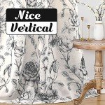 H.VERSAILTEX Linen Curtains Natural Linen Blended Curtain Panels for Living Room/Light Reducing Linen Sheer Curtains 63 inch Length 2 Panels Set Pencil Sketch Style Floral Panels, Black