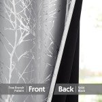 FMFUNCTEX 100% Blackout Curtains for Bedroom, Curtains 84 Inches Long Silver on Grey Tree Curtains for Living Room, Silver Foil Room Darkening Thermal Insulated Branch Curtain, 2 Panels Grommet Top