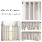 jinchan Linen Kitchen Curtains 24 Inch Length Striped Tier Curtains Ticking Stripe Small Drapes for Living Room Bathroom Cafe Small Window Farmhouse Rustic Pinstripe Rod Pocket 2 Panels Taupe