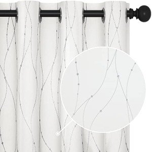 Deconovo Blackout Grommet Silver Pattern Printed Curtains, Pure White, 52W x 84L