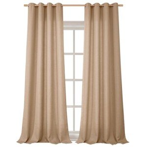 BGment Faux Linen Curtains for Living Room 108 Inch Length 2 Panels Set, Burlap Textured Curtains Light Filtering Privacy Window Curtain Drapes with Grommet, 52 Inch Wide Each Panel, Tan