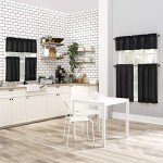 No. 918 Martine Microfiber Semi-Sheer Rod Pocket Kitchen Curtain Valance and Tiers Set, 54" x 45", Black