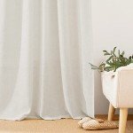 RYB HOME 108 inch Curtains - Flax Linen Blend Semi Sheer Light Glare Filtering Extra Long Drapes for Living Room Dining Doorway Farmhouse Office Sunroom, Linen, Wide 52" by Long 108", 2 Panels