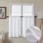 Lecloud Bessie White Kitchen Curtains 36 Inch Length 2 Panels Set, Faux Linen Textured Tier Curtains Short, Light-Filtering Window Treatments for Basement Bathroom, Each 30 W x 36 L