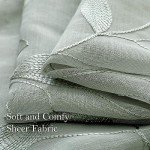 HOMEIDEAS Sage Green Sheer Kitchen Curtains 52 x 45 Inch Length 2 Panels Embroidered Leaf Pattern Short Curtains for Bedroom Half Small Window Rod Pocket Tiers