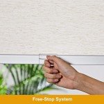 Persilux Free-Stop Cordless Roller Shades for Windows (Cream 22"W x 72"H) Natural Woven Fabric Light Filtering Roller Blinds, UV Protection Privacy Window Blinds for Windows, Home, Living Room, Office