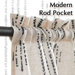 jinchan Boho Kitchen Curtains Linen Tier Curtains 36 Inches Bohemian Cafe Small Drapes Striped Mudcloth Farmhouse for Bathroom RV Camper Light Filtering Rod Pocket 2 Panels Black on Beige