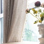 RoomTalks Boho Farmhouse Curtains for Bedroom Living Room 84 Inch Length in Tan French Cabin Rustic Country Cute Cotton Polyester Window Curtain Panels Bohemian Chic Tassel Draperies, 84’’L x 52’’W