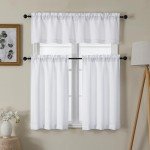 Lecloud Bessie White Kitchen Curtains 36 Inch Length 2 Panels Set, Faux Linen Textured Tier Curtains Short, Light-Filtering Window Treatments for Basement Bathroom, Each 30 W x 36 L