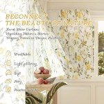 Lajode Kitchen Curtains 24 Inch Length 2 Panels, Floral Patterned Semi Sheer Light Filtering Vintage Farmhouse Basement Bathroom Half Window Short Cafe Curtains Rod Pocket, Yellow, Each 30 Inch Wide