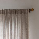 RoomTalks Boho Farmhouse Curtains for Bedroom Living Room 84 Inch Length in Tan French Cabin Rustic Country Cute Cotton Polyester Window Curtain Panels Bohemian Chic Tassel Draperies, 84’’L x 52’’W