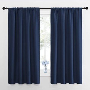 NICETOWN Bedroom Curtains Blackout Draperies - All Season Thermal Insulated Solid Rod Pocket Top Blackout Curtains/Drapes for Kid's Room (Navy, 1 Pair, 42 x 63 Inch)