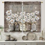 Laifzere Farmhouse Floral Kitchen Curtains Daisy Rustic Vintage Flower Inspirational Small Short Cafe Window Curtains Wooden Country Quotes Bathroom Tier Window Treatment Drapes (27.5x39 Inch)